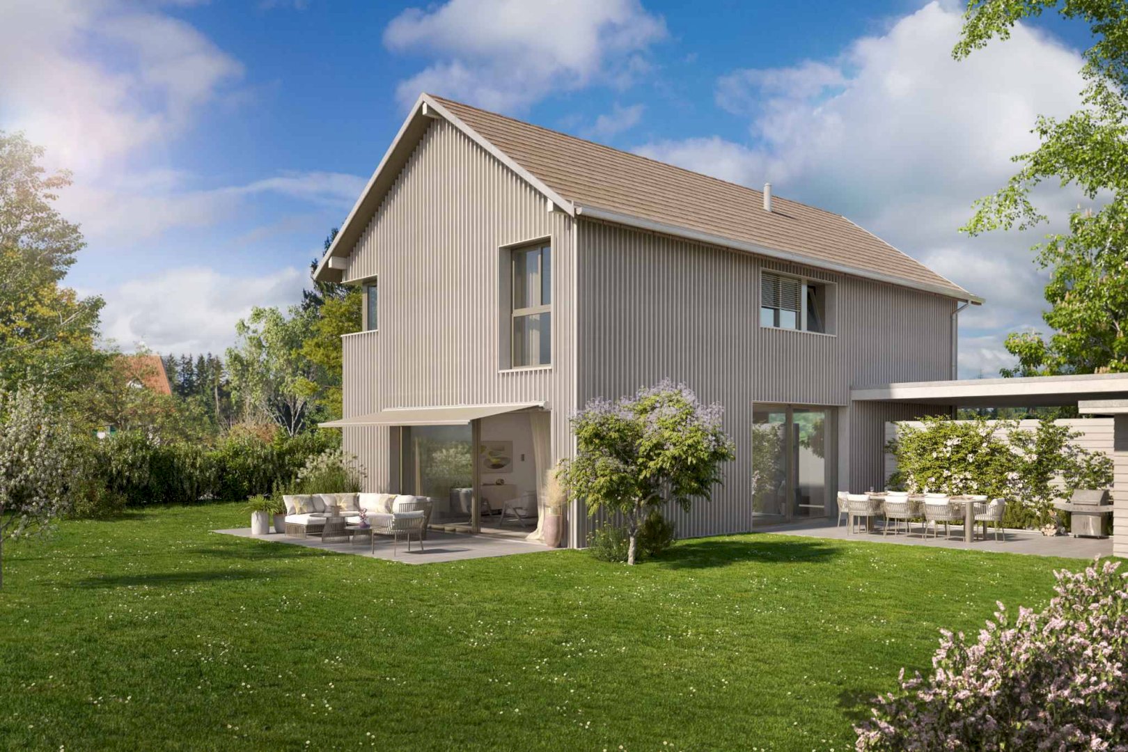 Villa individuelle séparée par les couverts à voitures